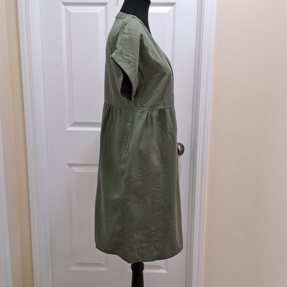 NWT Briggs New York Green Linen Dress Small V-neck Short Sleeved - Picture 9 of 16